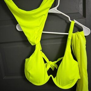 3 piece neon swim set. Underwire bikini and sarong. XL-DD